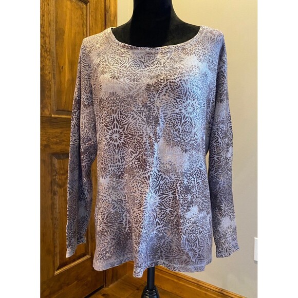 Liz Claiborne Blouse Plus Sz 2X Top Gray Pattern Casual Long Sleeve Pullover - Picture 2 of 9